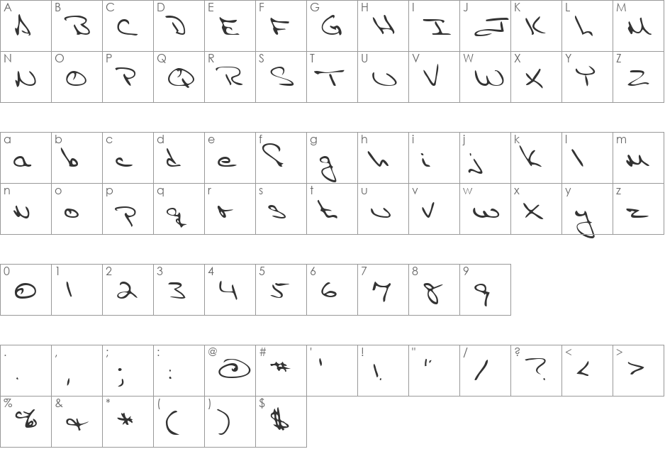 EricasHand font character map preview