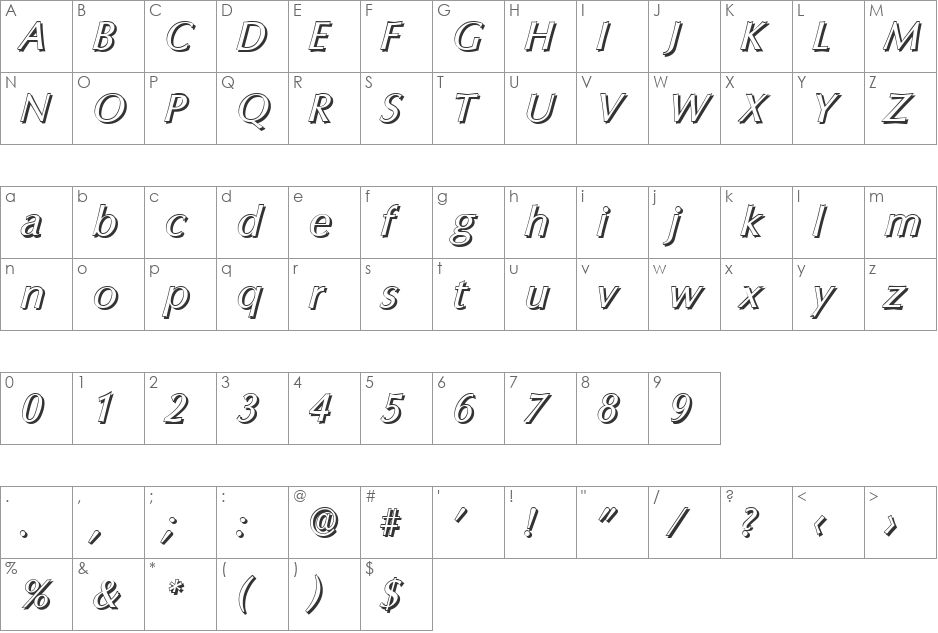 EricBeckerShadow font character map preview