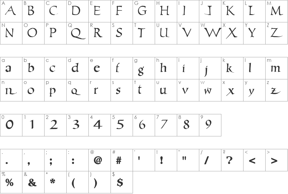 EricBrush21 font character map preview