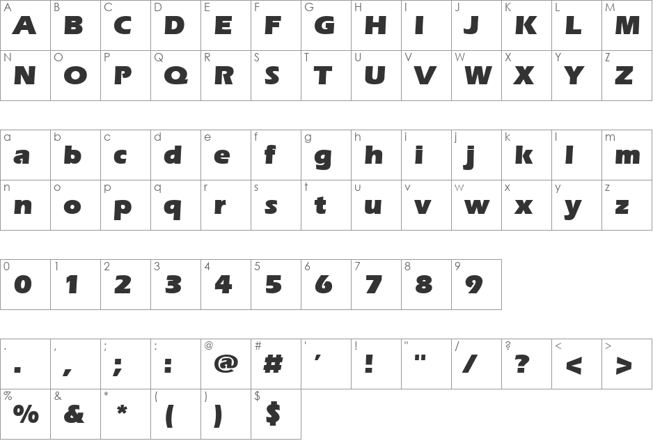 ErichBlack font character map preview