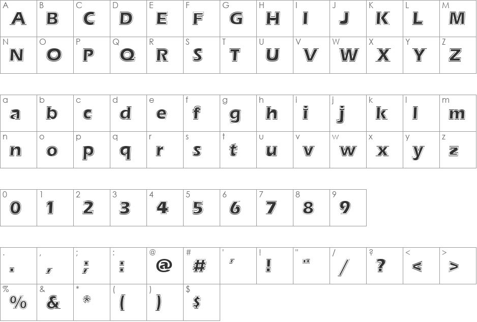 ErichContour font character map preview