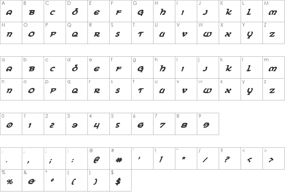 Erin Go Bragh Bold Italic font character map preview
