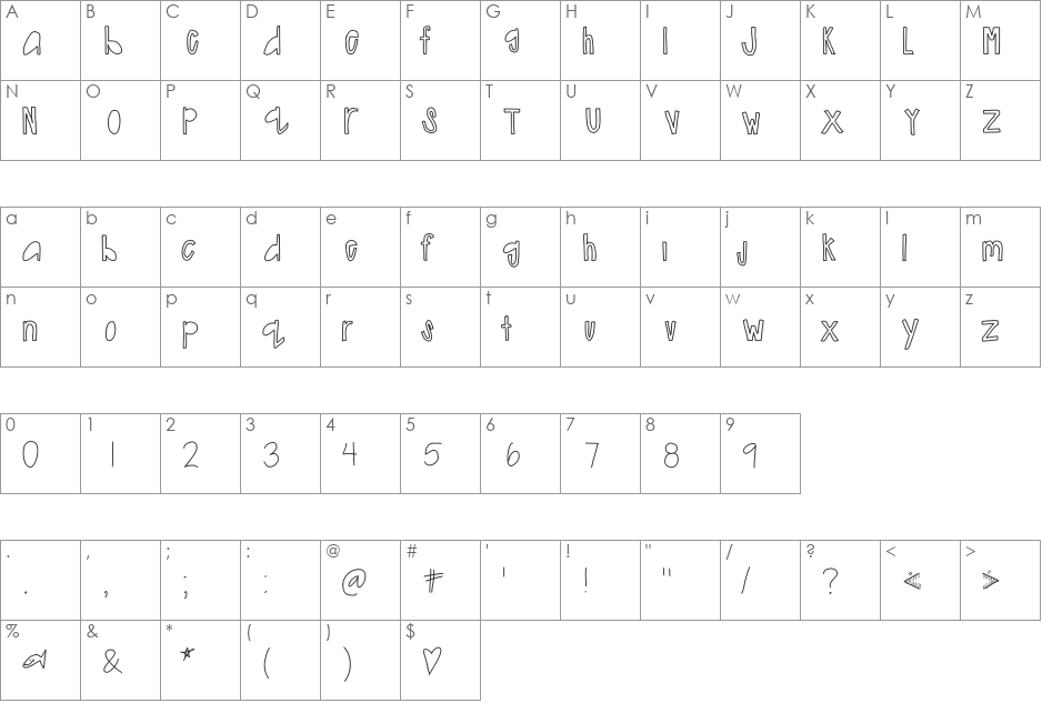 erinheading font character map preview