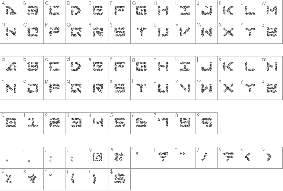 Abduction IV font character map preview