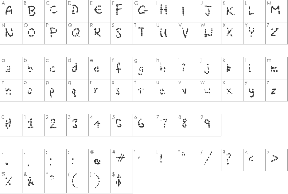 Eroded Strikethrough Severe font character map preview
