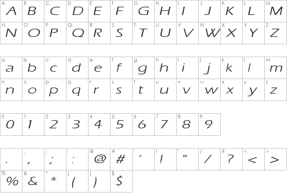 ErosExtended font character map preview