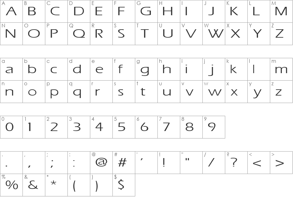 ErosExtended font character map preview