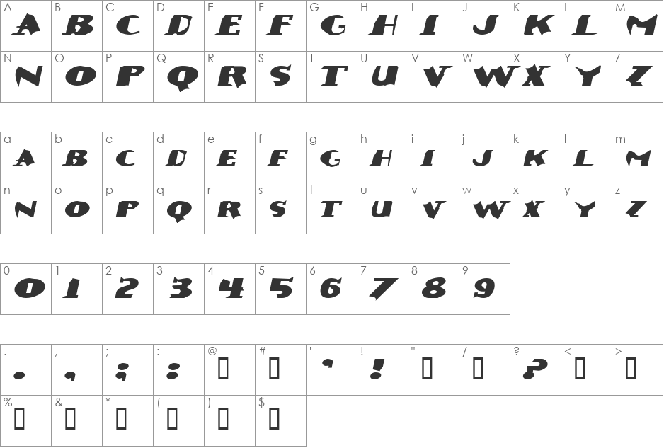 ErosionExtended font character map preview