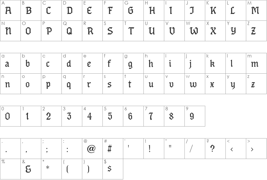ErosText font character map preview