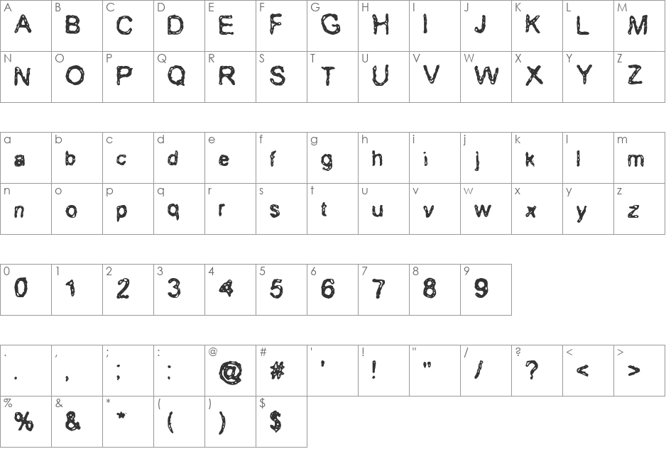 Erozion font character map preview