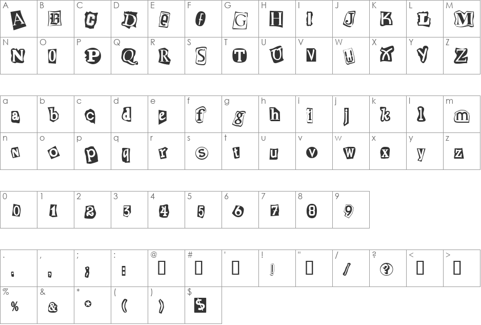 Erpressung font character map preview