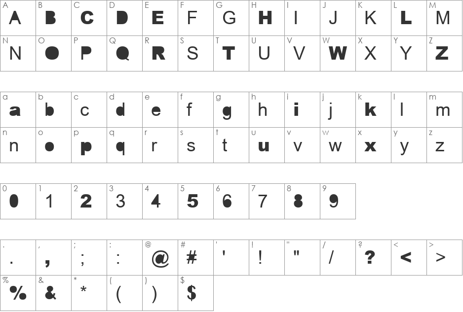 Error font character map preview