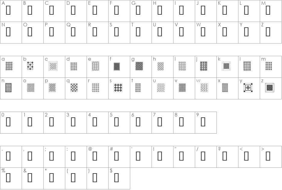 Amish Quilts font character map preview