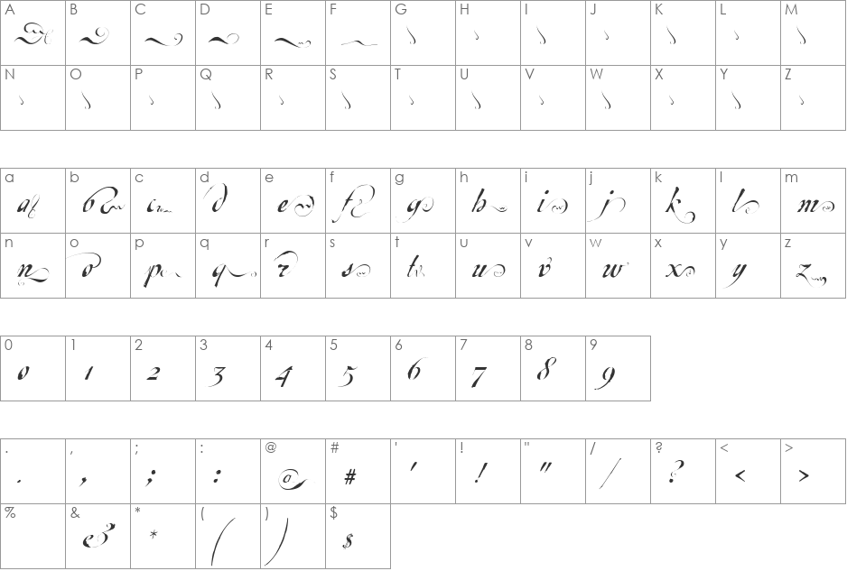 Escrita font character map preview