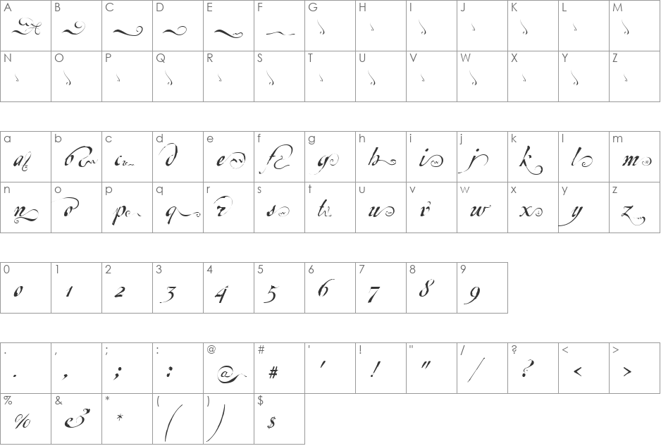 Escrita Final font character map preview