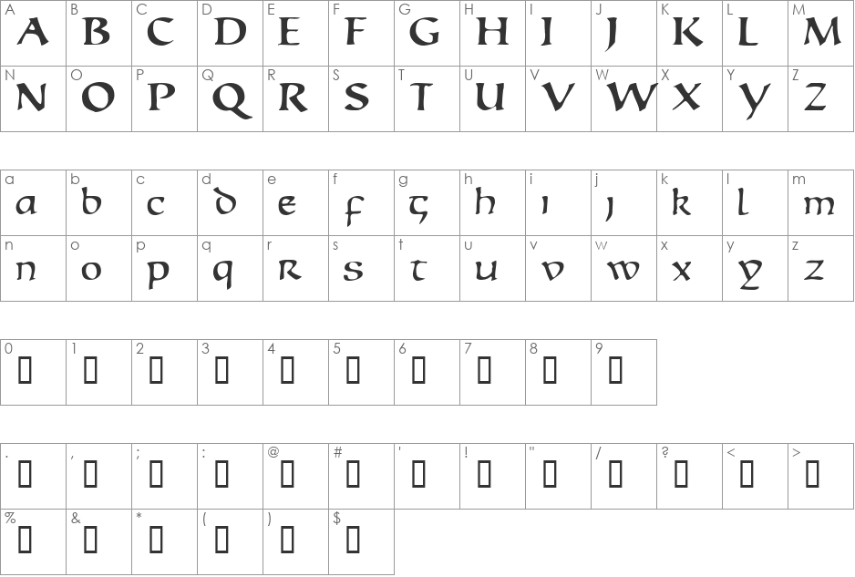 EscudeDisplaySSK font character map preview