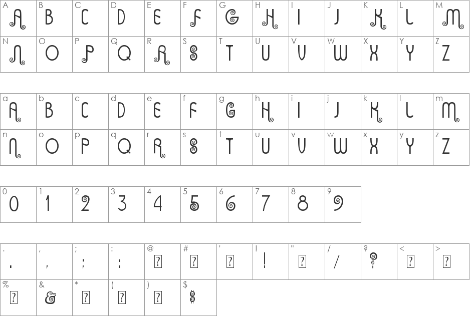 Ammonite font character map preview