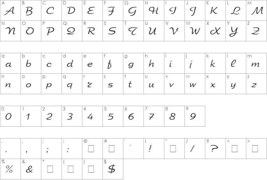 ESF-EliteLight font character map preview