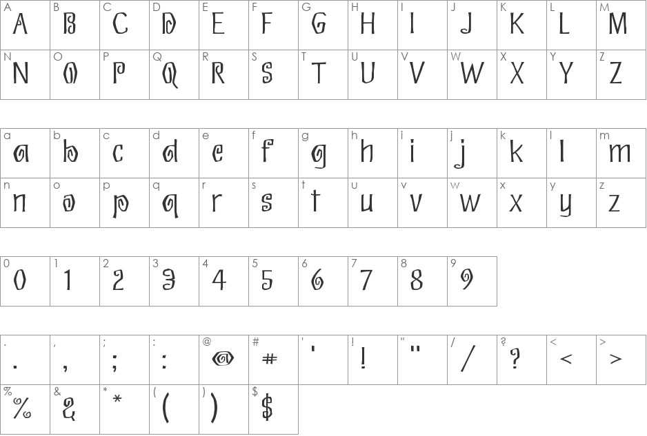 Eskargot font character map preview