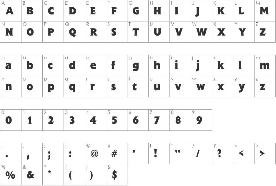 Esoterica Bold font character map preview