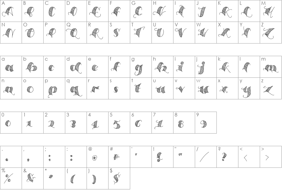 Espesor Olas Lines font character map preview