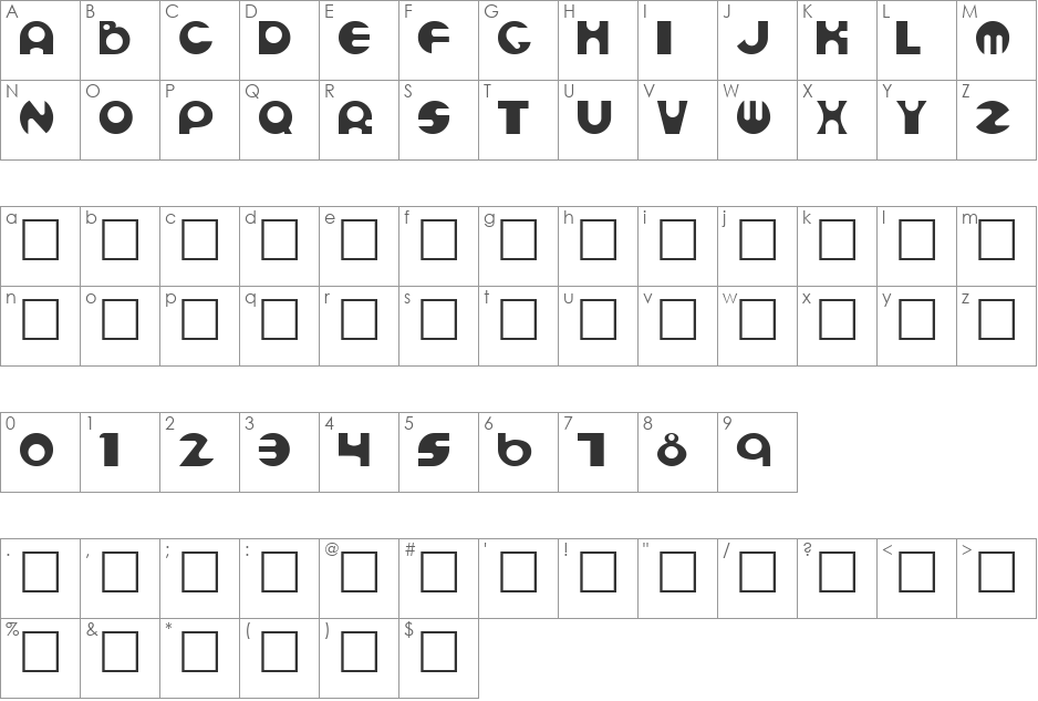 Espheres font character map preview