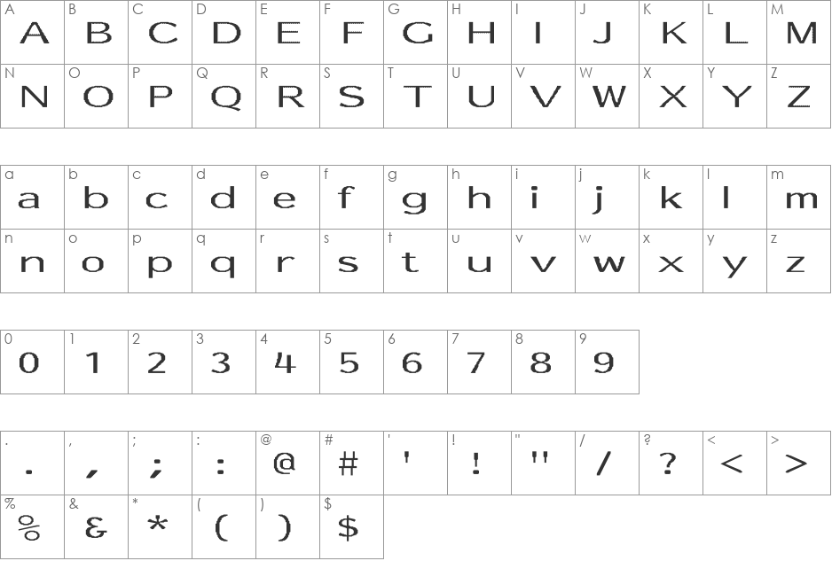Essay-Normal Ex font character map preview