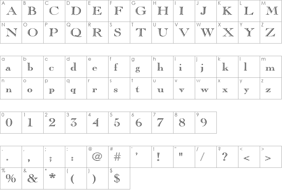 Essential Times font character map preview