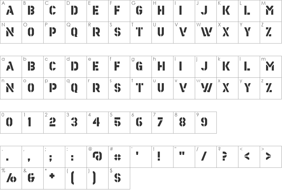 Estenceler font character map preview