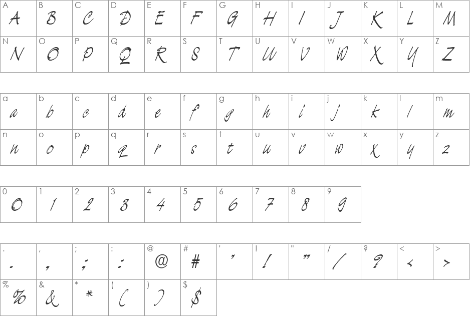 EstherBecker font character map preview