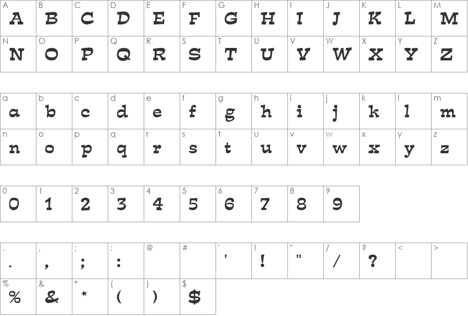 Estro MN font character map preview