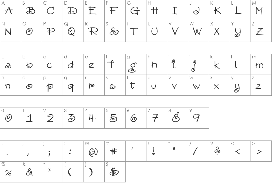 AmoreATT font character map preview