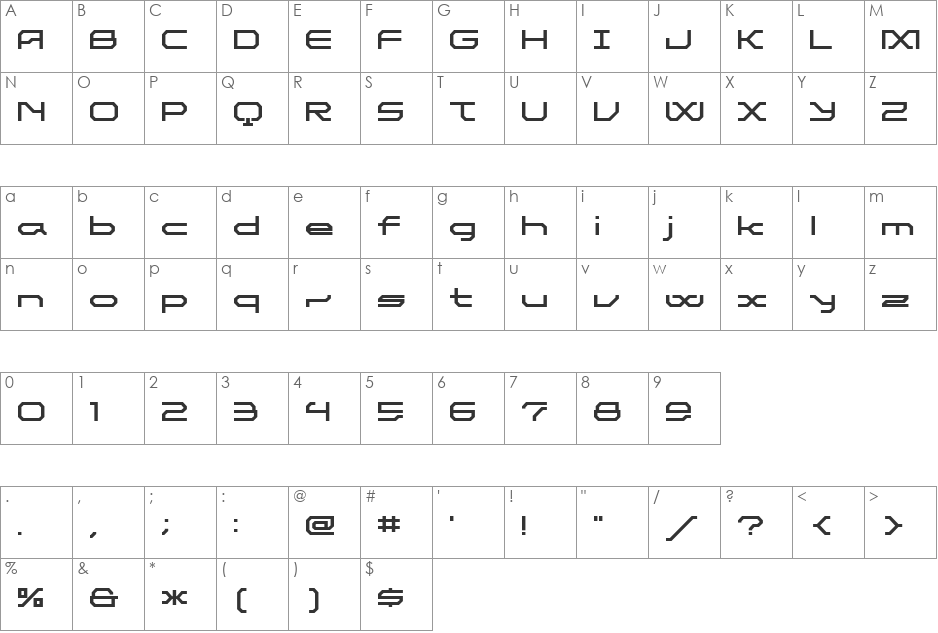 ET Aluminium A font character map preview