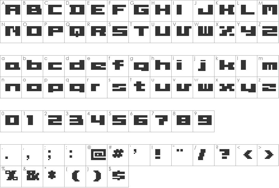 ET BT font character map preview