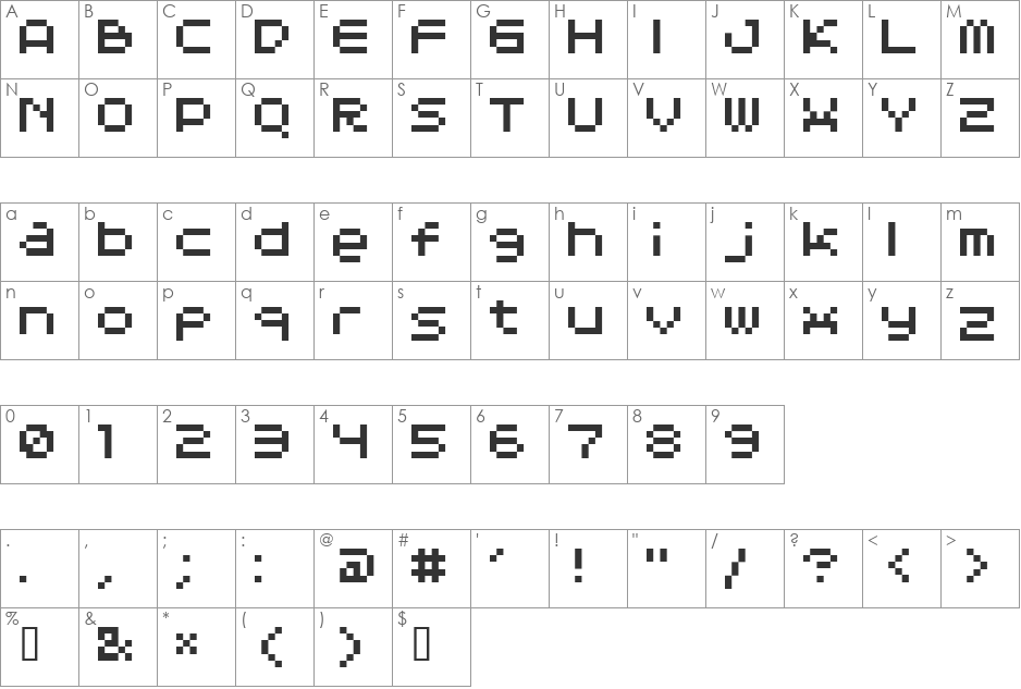 ET BT6001 font character map preview
