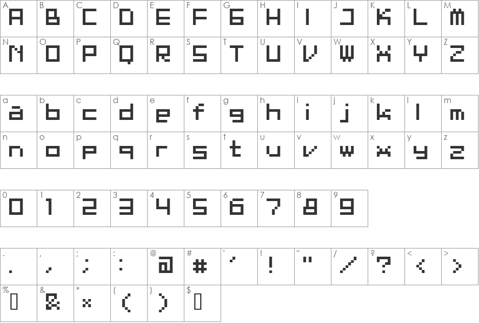 ET BT7001 font character map preview