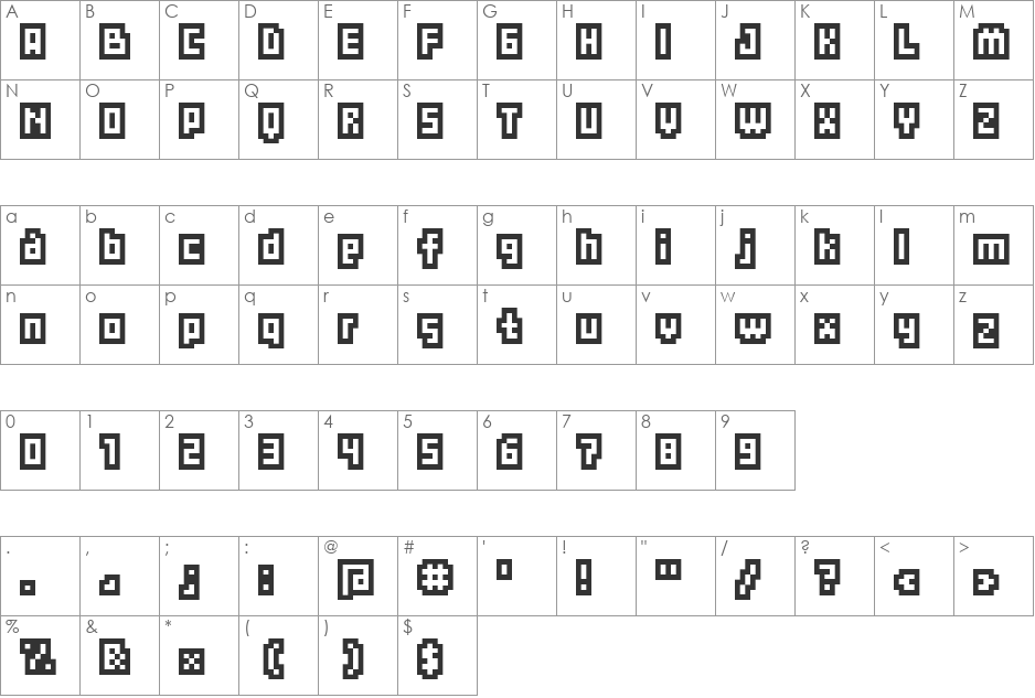 ET BT8001 font character map preview