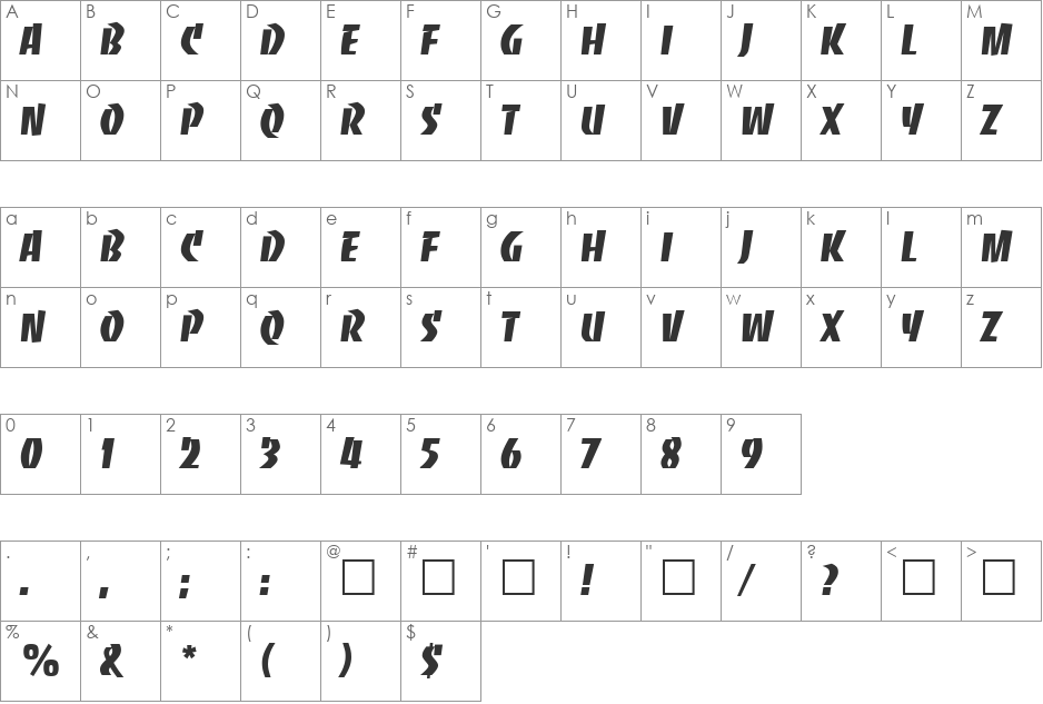 Etappe font character map preview