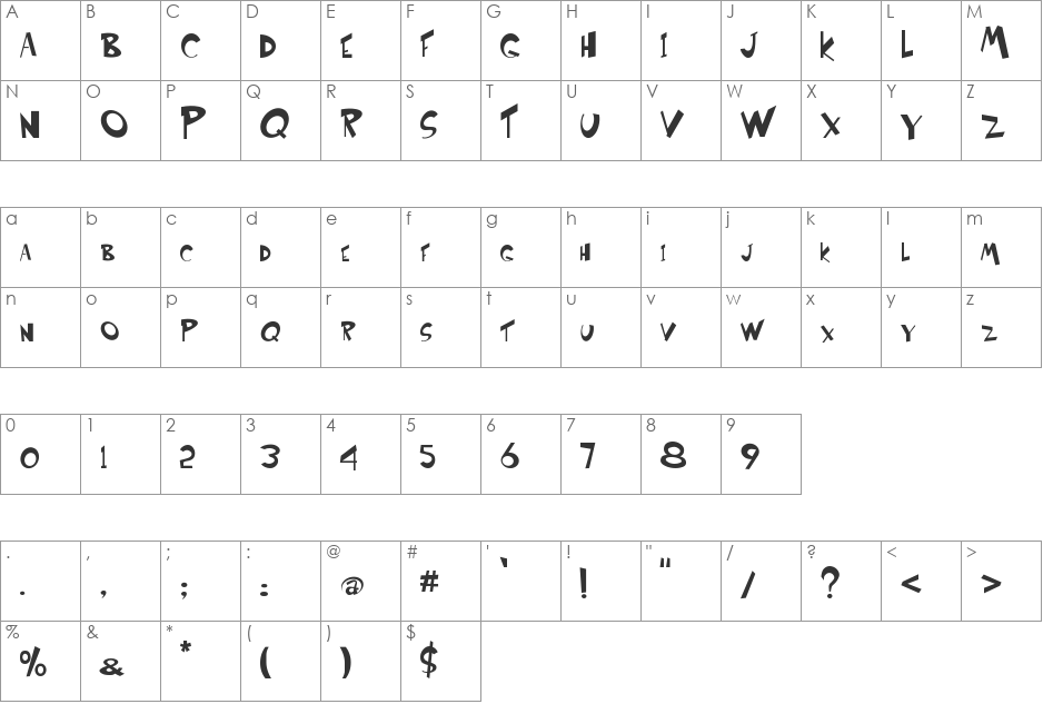 Etcetera font character map preview