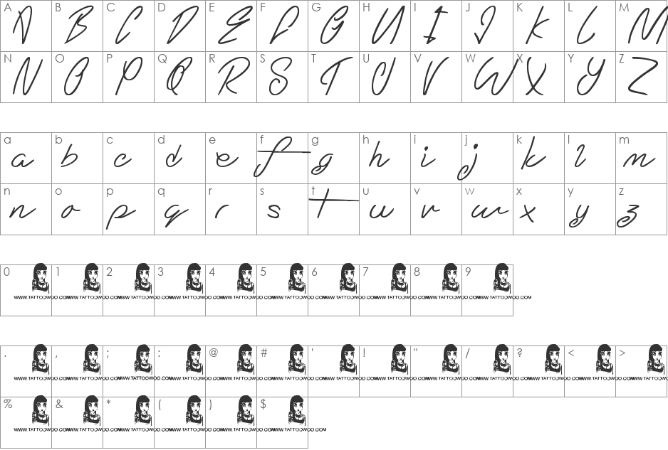 Eternal Fascination font character map preview