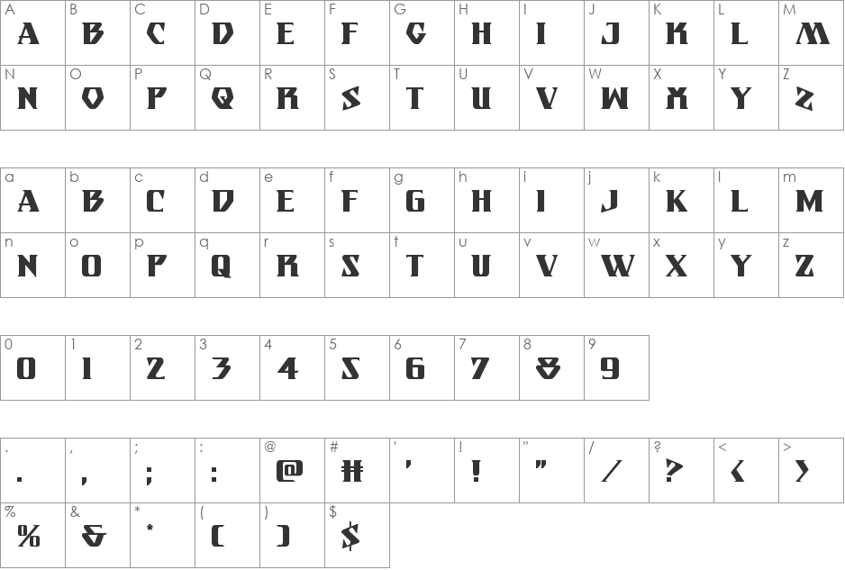 Eternal Knight font character map preview