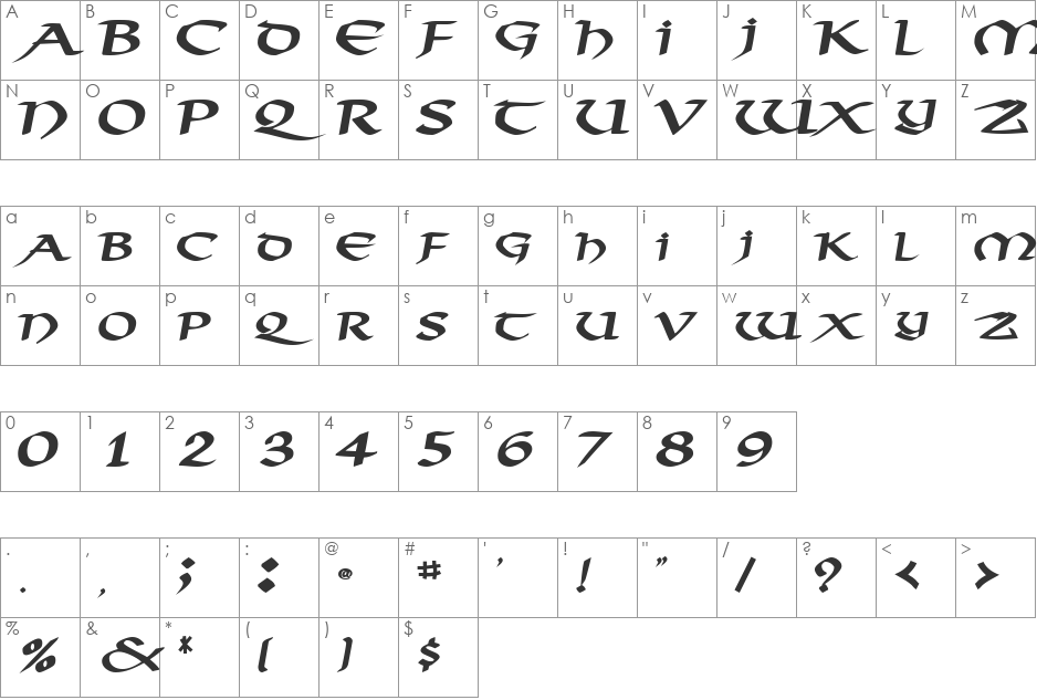 AmorosoSCapsSSK font character map preview