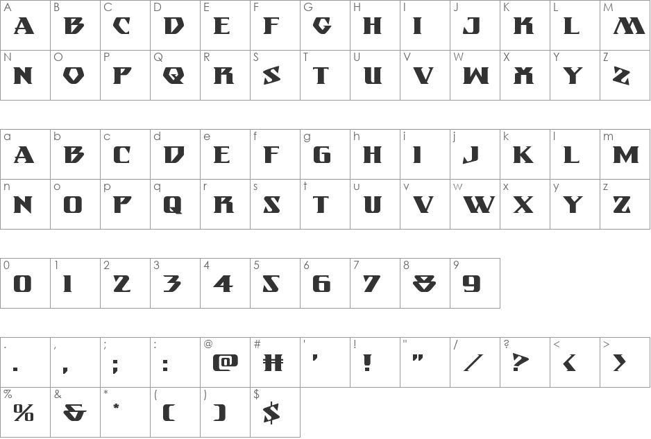 Eternal Knight Expanded font character map preview