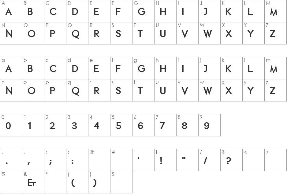 ETH font character map preview
