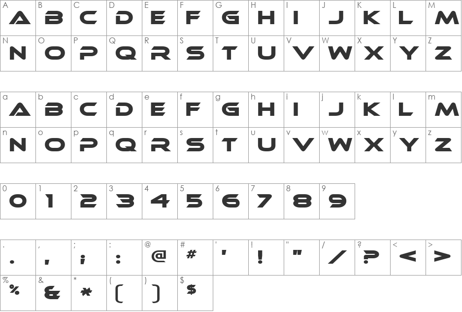 Ethnocentric font character map preview