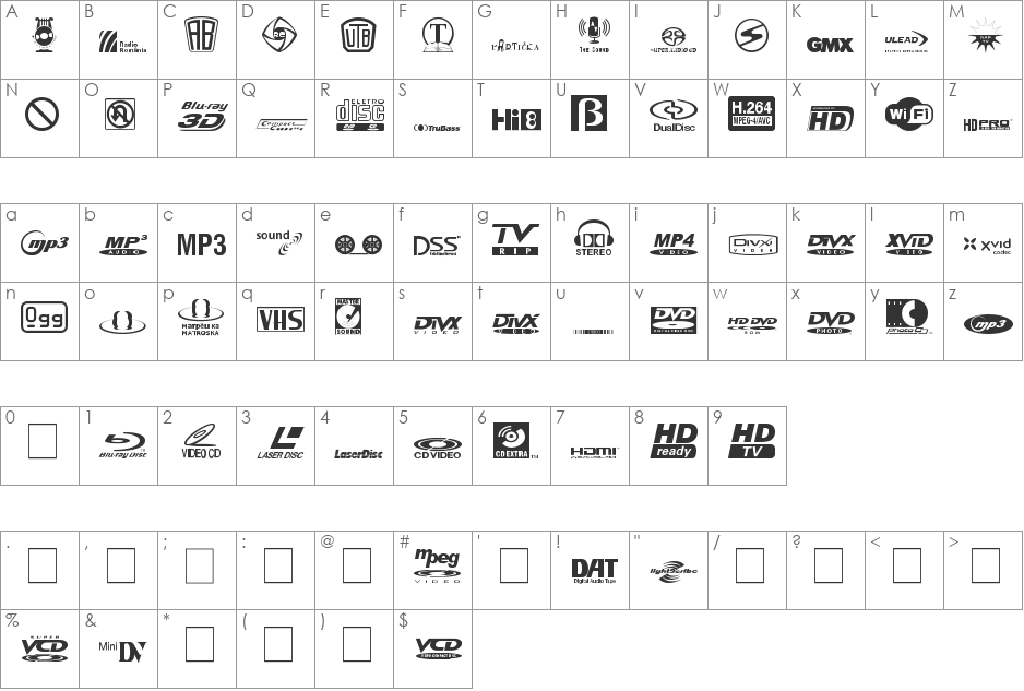 EU-Sym font character map preview
