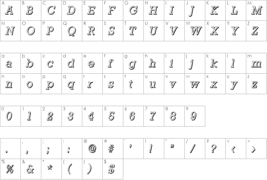 EugeneBeckerShadow-Light font character map preview
