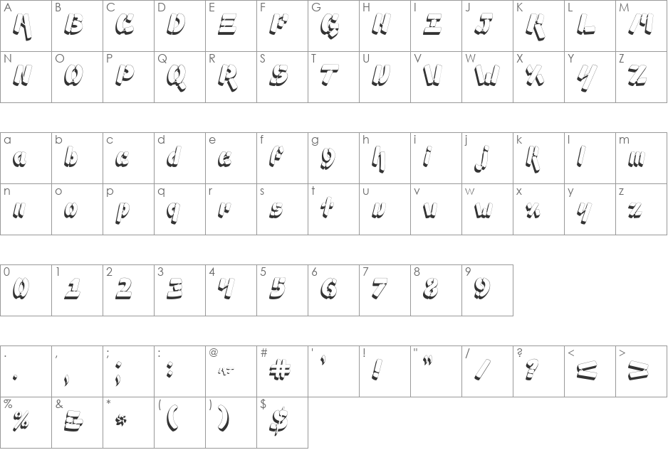 Ampad 3D2 font character map preview
