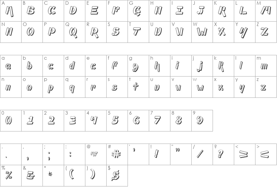 Ampad Solid font character map preview