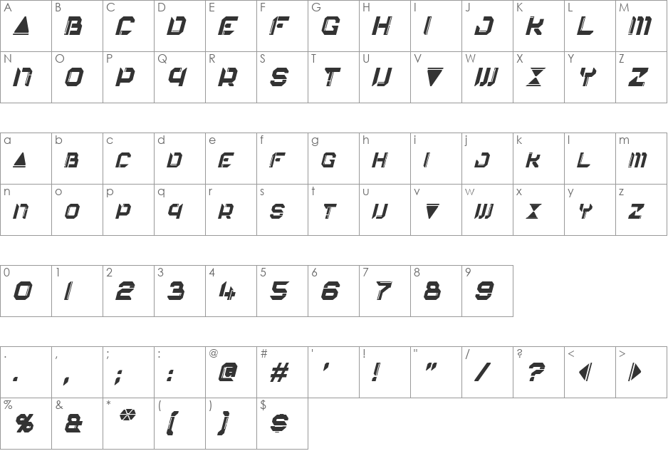 Eurocorp font character map preview